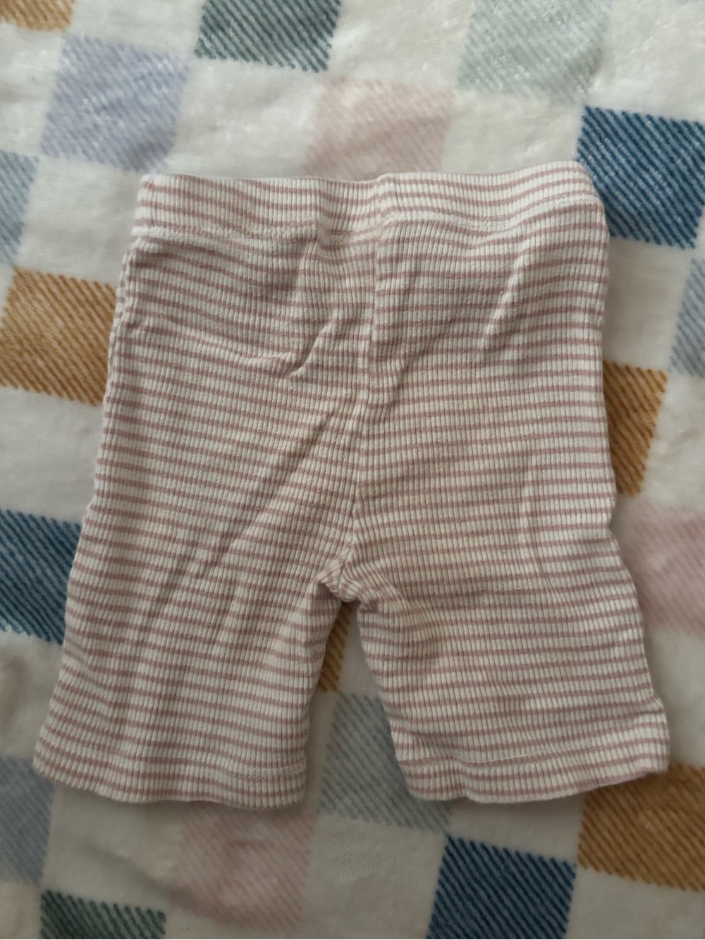 Striped Ribbed Biker Shorts - Pink & White